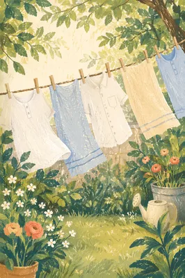 Sunlit Backyard Clothesline in Summer Breeze