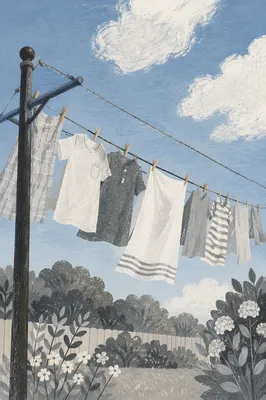 Sunlit Backyard Laundry in Gentle Breeze