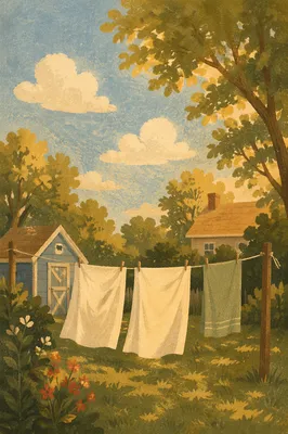 Sunlit Backyard Clothesline in Summer Breeze