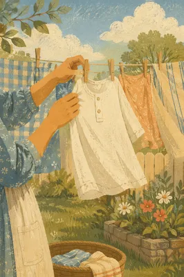 Sunny Backyard Clothesline Peaceful Domestic Scene