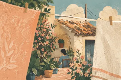 Sunny Backyard Laundry with Gentle Breeze