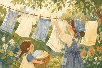 Sunlit Backyard Laundry in Summer Breeze