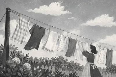 Sunlit Backyard Laundry in Gentle Breeze
