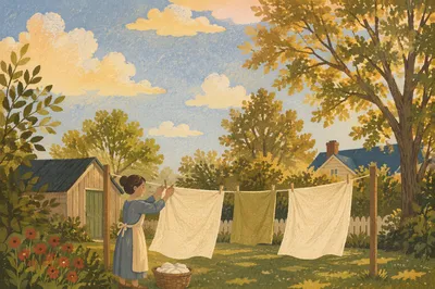 Sunlit Backyard Clothesline in Summer Breeze