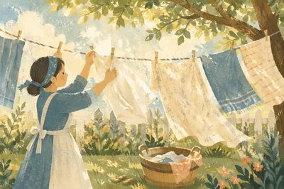 Sunlit Backyard Laundry in Summer Breeze