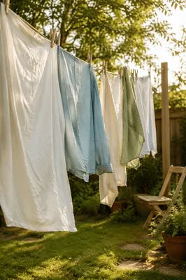 Sunlit Laundry Swaying in Backyard Breeze