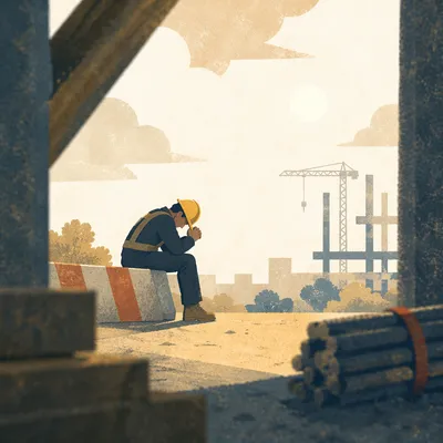 Construction Worker Prayer Break at Job Site
