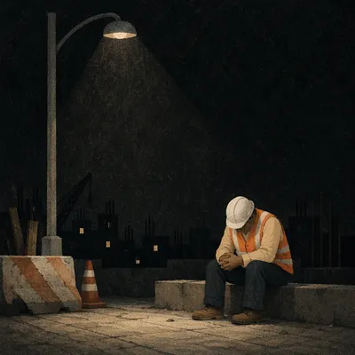 Construction Worker Prayer Break at Night