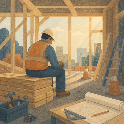 Construction Worker Prayer Break at Sunrise