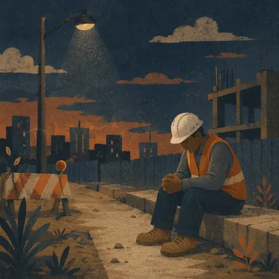 Construction Worker Prayer Break at Dusk