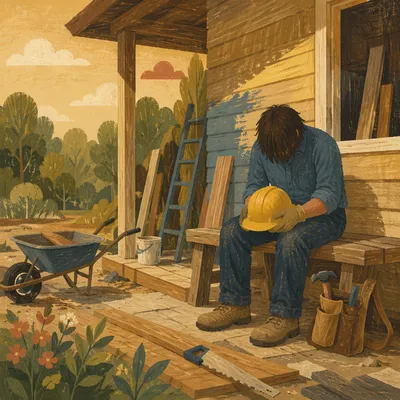 Construction Worker Prayer Break at Renovation Site