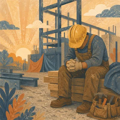 Construction Worker Prayer Break at Dawn