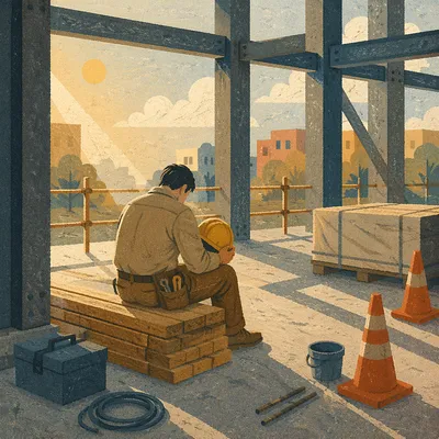 Construction Worker Prayer Break in Morning Light