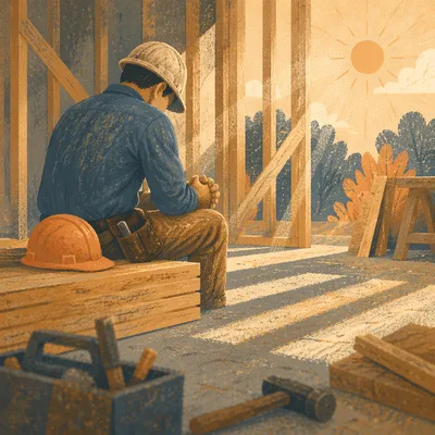 Construction Worker Praying at Sunrise