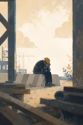 Construction Worker Praying During Quiet Break
