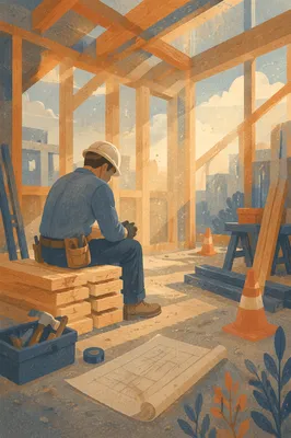 Construction Worker Prayer Break at Sunrise
