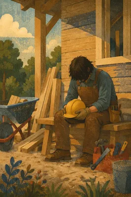 Construction Worker Prayer Break at Sunset