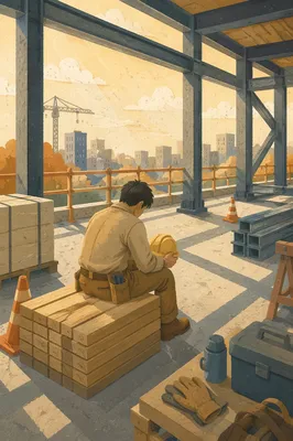 Construction Worker Prayer Break in Morning Light