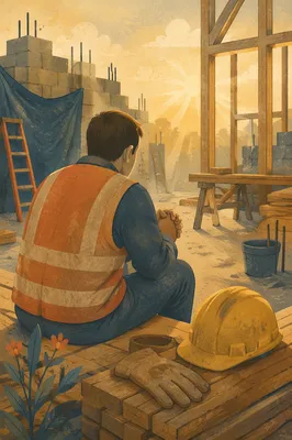 Construction Worker Prayer Break at Dawn