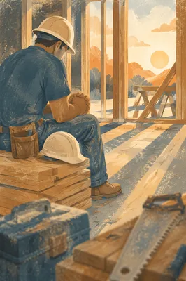 Construction Worker Prayer Break at Sunrise