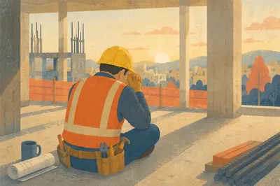 Hard Hat Prayer Break at Construction Site