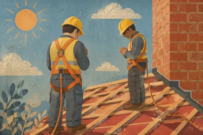 Construction Workers Praying on Rooftop Break