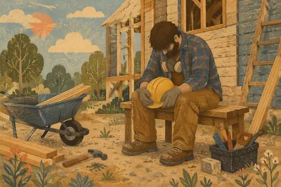 Construction Worker Praying with Yellow Hard Hat
