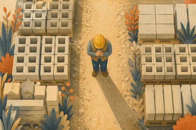 Construction Worker Prayer Break in Materials Yard