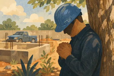 Construction Worker Prayer Break by Tree