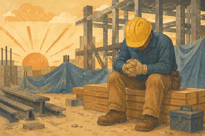Construction Worker Praying at Dawn Break