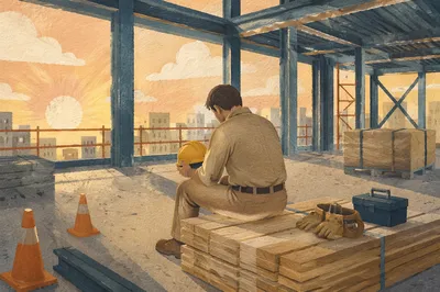 Construction Worker Prayer Break in Morning Light