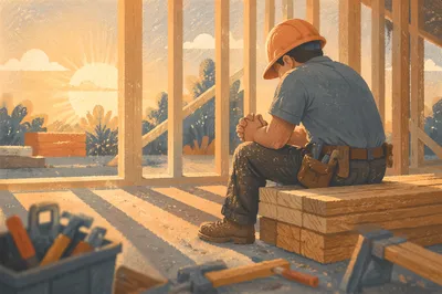 Construction Worker Prayer Break at Dawn