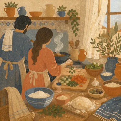 Cozy Couple Cooking in Sunlit Kitchen