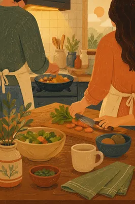 Cozy Couple Cooking in Home Kitchen