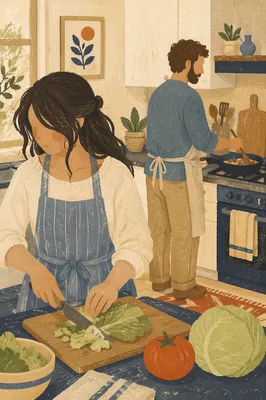 Couple Cooking in Cozy Home Kitchen