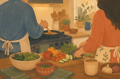 Cozy Couple Cooking in Home Kitchen