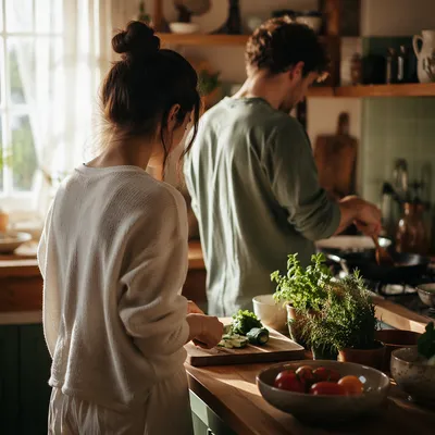 Cozy Couple Cooking on Sunday Morning