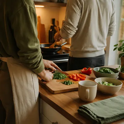 Couple Cooking Together in Cozy Kitchen