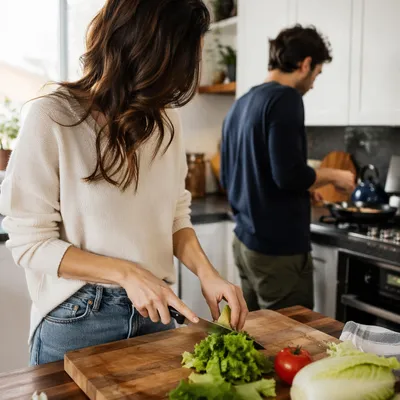 Couple Cooking Together in Cozy Kitchen