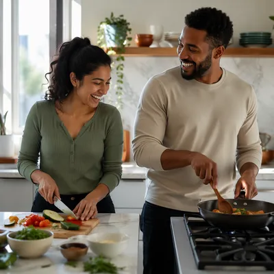 Young Couple Cooking in Bright Kitchen