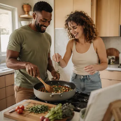 Young Couple Cooking in Bright Kitchen