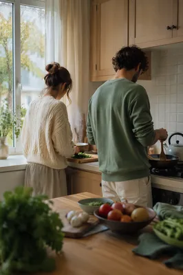 Cozy Couple Cooking on Rainy Morning