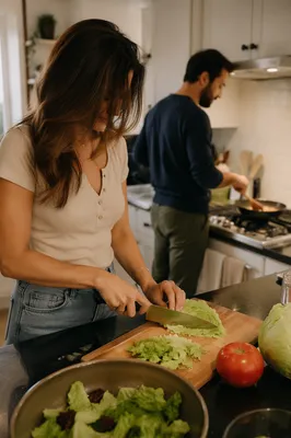 Couple Cooking Together in Cozy Kitchen