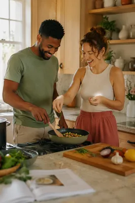 Young Couple Cooking in Modern Kitchen