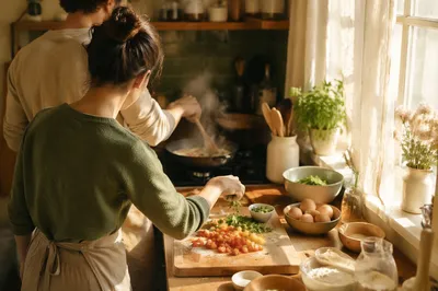 Couple Cooking Together in Cozy Kitchen