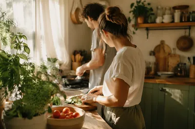 Couple Cooking in Cozy Sunday Kitchen