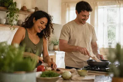 Young Couple Cooking in Bright Kitchen