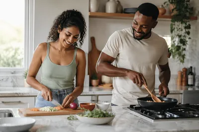 Young Couple Cooking in Bright Kitchen