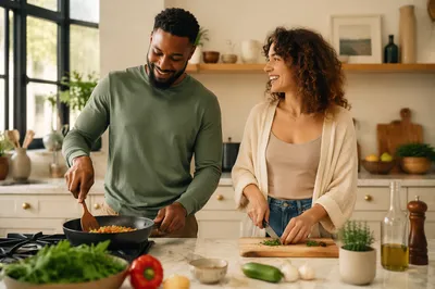 Young Couple Cooking in Bright Kitchen