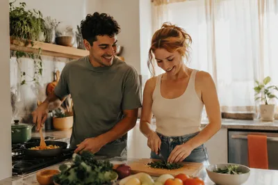Young Couple Cooking in Bright Kitchen